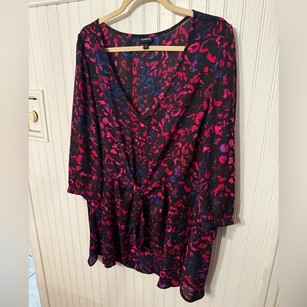 Torrid Georgette Tie-Front Black Leopard Print 3X Blouse